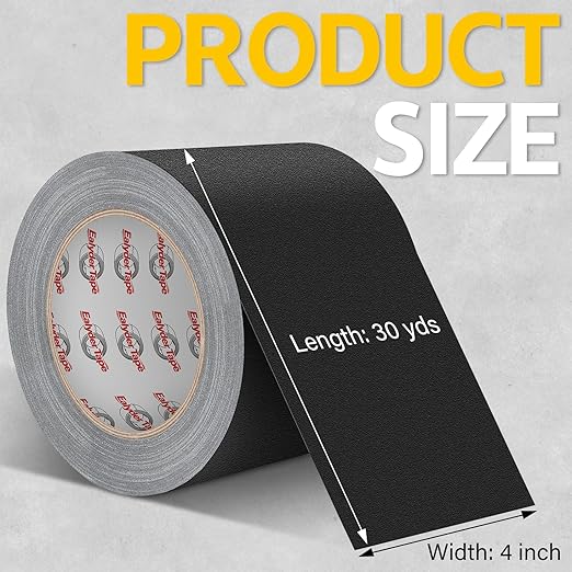 Black Gaffers Tape 4 Inch x 30 Yards - Heavy Duty, Waterproof, No Residue, Non-Reflective, Easy Tear Gaffers Stage Tape - Multipurpose