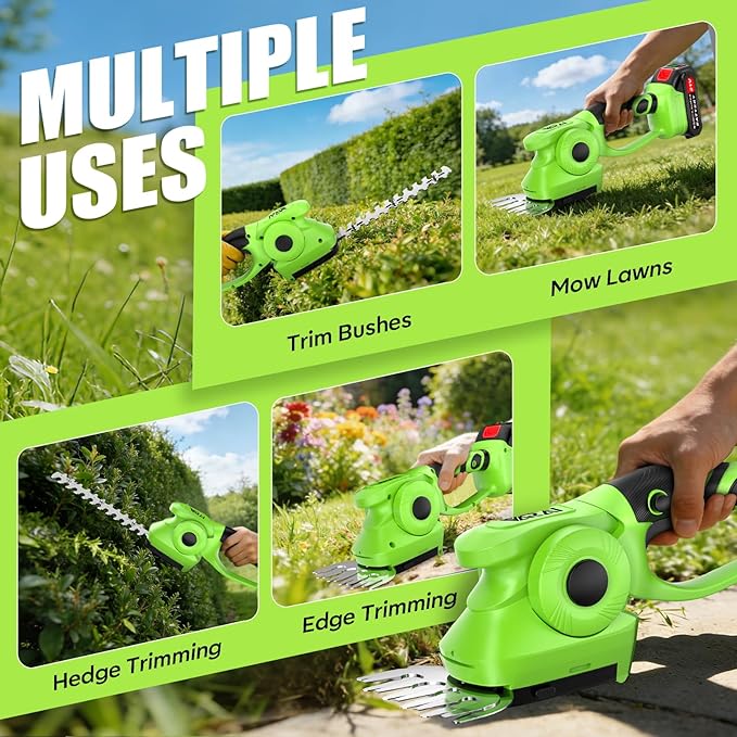 2-in-1 600W Cordless Hedge Trimmer, 21V Battery Operated Trimmer for Bush & Grass, Lightweight Garden Trimmer for Home Use