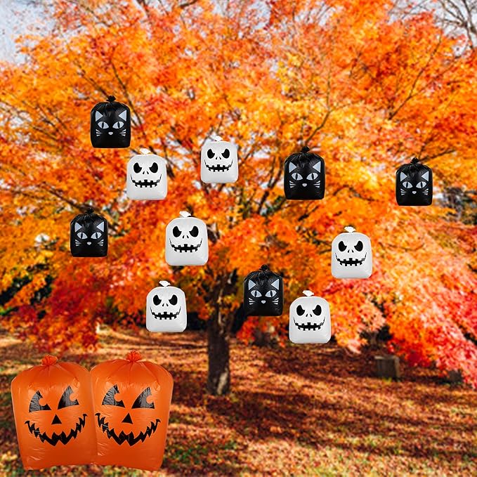 Giiffu Halloween Leaf Bags 9-Pack Pumpkin Leaf Bags | Heavy Duty Pumpkin Trash Bags for Leaves Large Plastic Halloween Lawn Garbage Yard Bags with Twist Ties Outdoor Decor
