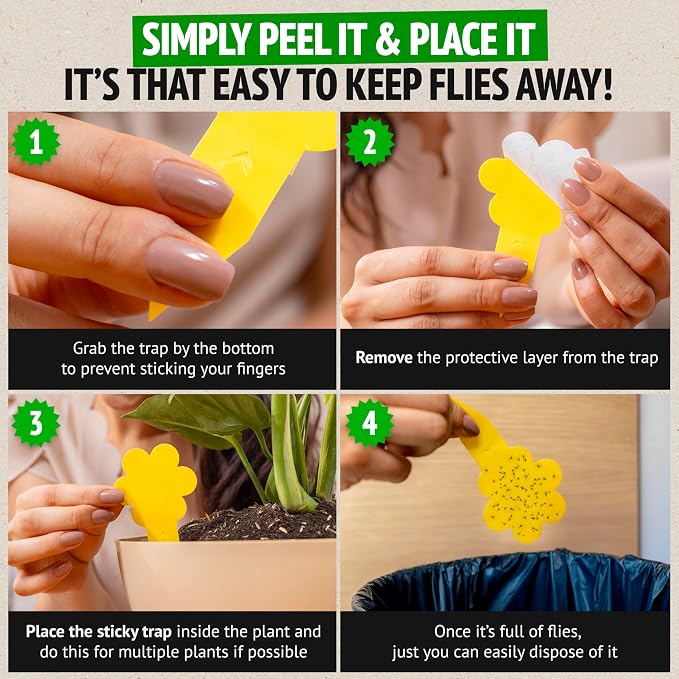 Super Ninja Fungus Gnat Traps - 30 Pack, Highly Effective Gnat Traps for House Indoor, Yellow Sticky Trap for Plants, Non-Toxic & Nature-Friendly, Up to 3 Months