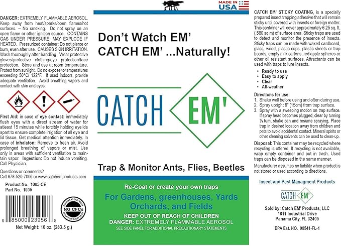 Catch EM' Sticky Coating Aerosol 10oz, Insect Trap Coating