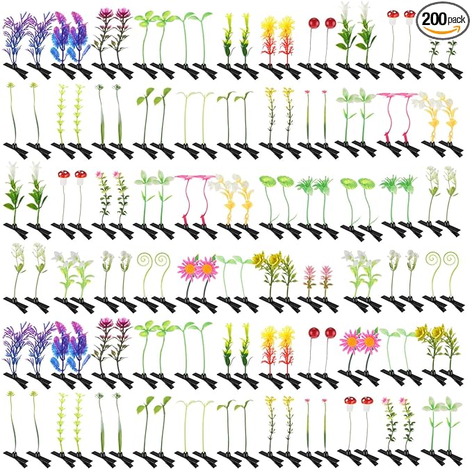 Tigeen 200 Pieces Bean Sprout Hair Clip Funny Plant Hairpins Little Grass Sprout Clips Flower Butterfly Mushroom Hair Accessories Barrettes Headwear for Women Girls Party (Mixed Style)