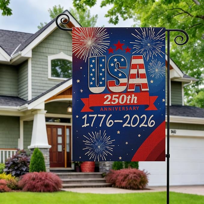 250 Anniversary Usa Garden Flags for Outside, 250 Anniversary USA Flag with Fireworks Design, 1776-2026 Patriotic 4th of July Decorations Yard Sign Double-Sided Waterproof Flag 12x18 Inch 250 Year American Flag