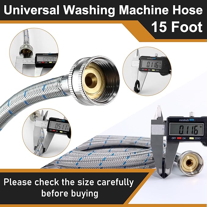 15 FT Washing Machine Hose,Long Washer Water Supply Hoses Hot And Cold Connection(2Packs),Washer Machine Hose Universal Fit for All Standard Wash Machines-by MIFLUS