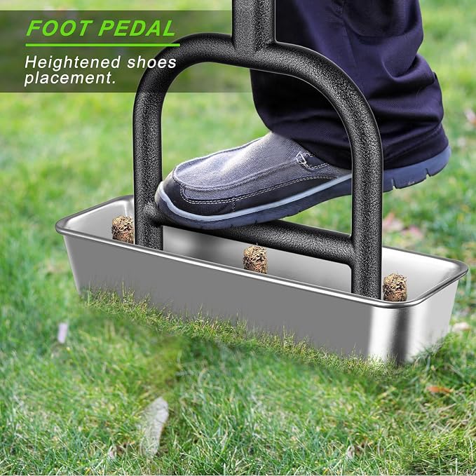 Dolibest Lawn Coring Aerator, Manual Grass Aerating Tool with Stainless Steel Soil Core Storage Tray, 3 Stainless Steel Corer Plug Aerator Tool, Garden Tool & Clean Hand Tool, Improve Lawn Health