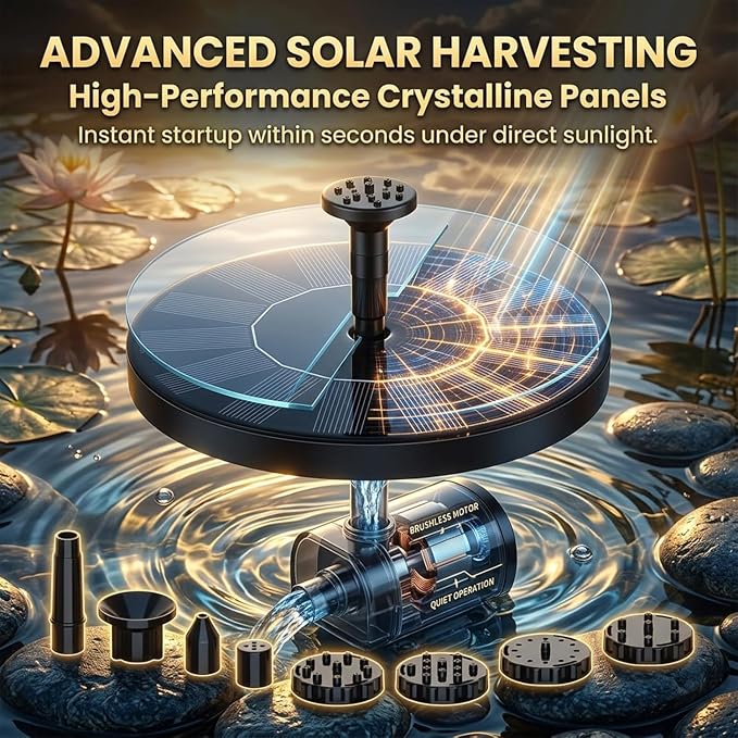 2026 New Solar Fountain for Bird Bath, Floating Mini Solar Water Fountain with 6 Nozzles for Garden, Pond, Pool, and Outdoor (1, 6.3in)