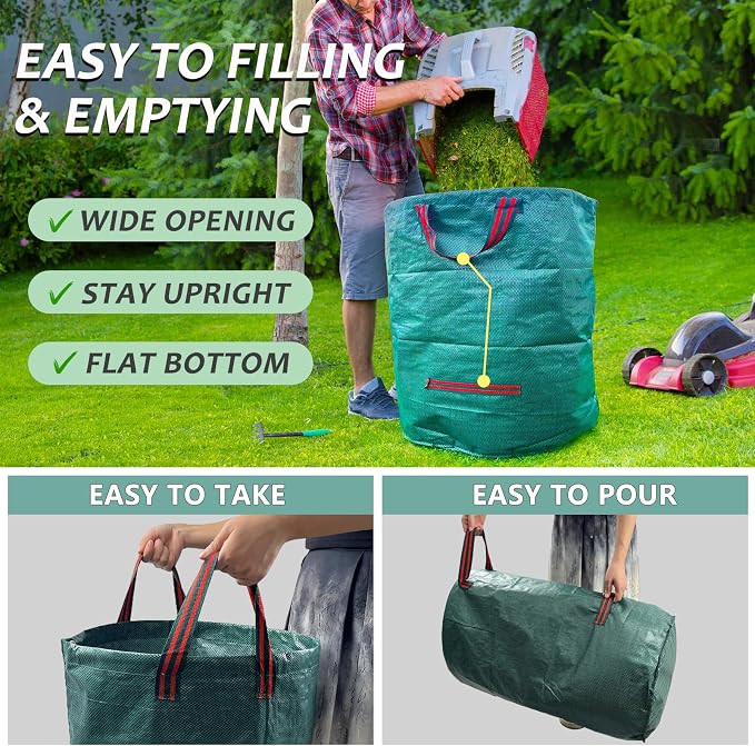 2 Pack 72 Gallon Yard Waste Bags (Green + Black), Easy-to-Carry Reusable Lawn & Leaf Bags with Reinforced Handles, Collapsible Garden Bags for Backyard Cleanup