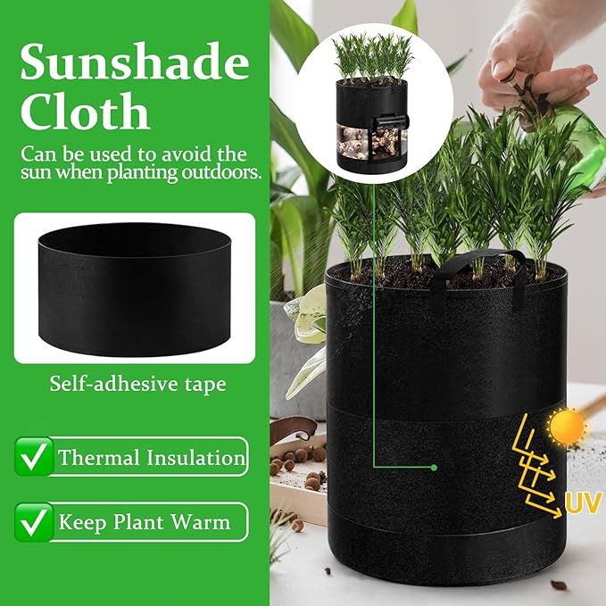 4 Pack 10 Gallon 360°Visible Potato Grow Bags,Heavy Duty Thickened Nonwoven Fabric Planter Bags with 2 Clear Harvest Windows&Removable Shading Cover,Reinforced Handles,Vegetable Grow Bags with Labels