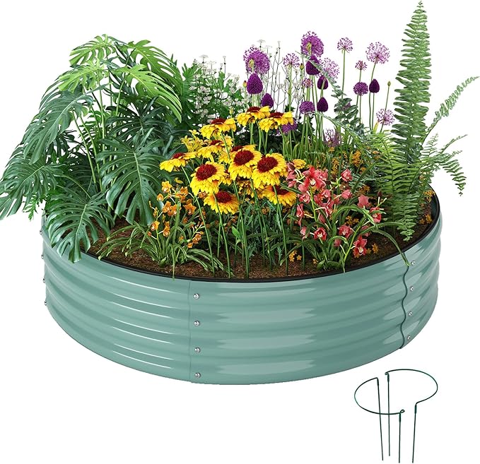 ZFHgarden Galvanized Metal Planter Round Raised Garden Bed Kit for Gardening Outdoor，2x2x1ft Grow Garden Box Raised Flower Bed，Round Galvanized Planter Outdoor Metal Fire Pit Ring