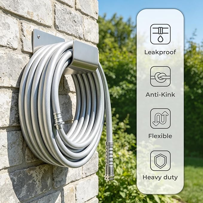 5/8" x 15 ft Leader Hybrid Garden Hose - No Kink Leakproof Heavy Duty Flexible Lightweight Durable Water Hose - Male to Female Fittings for Reel Cart, Gardening, Lawn & Car Wash