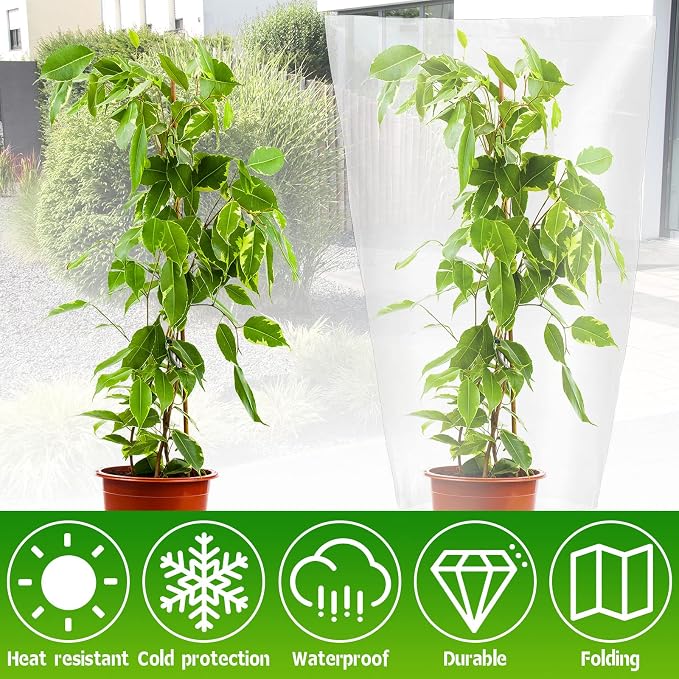 6 Pcs Winter Plant Covers Freeze Protection Small Plastic Clear Film Cover Shelter Bags Waterproof Frost Cloth for Outdoor Plants Greenhouse Garden Rain Frost Protection(27.6 x 43.3 Inch)