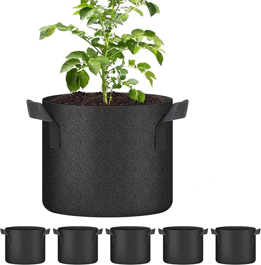 YSSOA 5-Pack 5 Gallon Grow Bags, Aeration Nonwoven Fabric Plant Pots with Handles, Heavy Duty Gardening Planter for Potato, Tomato, Vegetable and Fruits, Black 2024 Version