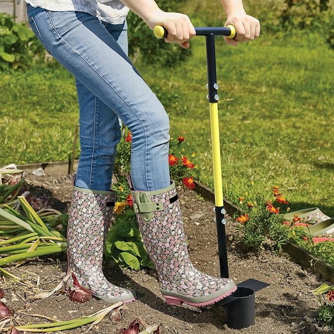 Jardineer Bulb Planter Tool Long Handle, Heavy Duty Garden Transplanter with Ergonomic Handle, Ideal for Planting Bulbs, Seedlings, Flowers & Vegetables, Durable Gardening Hand Tool