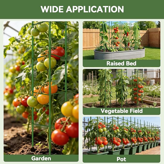 Halatool 63 Inch Tall Tomato Cages for Garden, 6 Pack Adjustable Tomato Cage, Garden Stakes Tomato Trellis for Pots, Tomato Plant Support for Raised Garden Bed &Vegetables Flowers