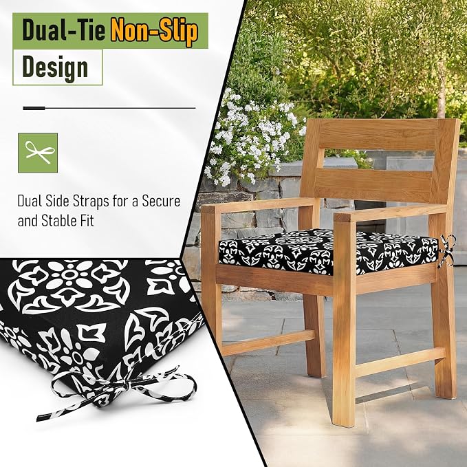 Basic Beyond Outdoor Chair Cushions Set of 6, Square Corner Outdoor Cushions for Patio Furniture, Water Resistant Patio Chair Cushions with 2 Ties, 18.5x16x3, Medallion