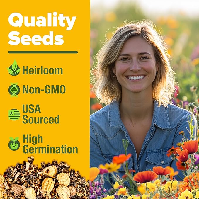 HOME GROWN Texas Wildflower Seeds Bulk Mix | 131,200+ Pure USA Grown Perennial Flower Seed for Planting | 22 Varieties for Birds & Butterflies Garden | 3 oz