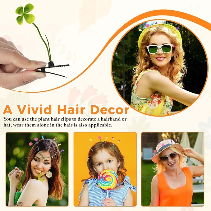 Tigeen 100 Pcs Rave Sprouts Bean Sprout Funny Hair Clips Mixed Style Plant Hairpins Hair Accessories for Home Party Irish(Sweet)