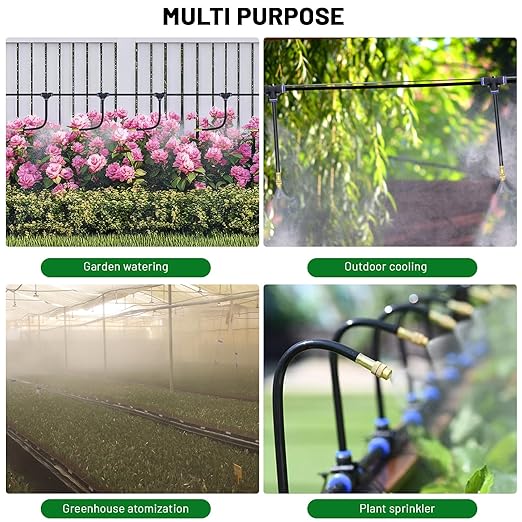 Thiswing 360° Adjustable Drip Irrigation System - 50 FT Automatic Garden Watering System with 16 Nozzles, Raised Bed Sprinkler Irrigation System, Garden Mister for Yard, Lawn, Plants, 5/16" Tubing