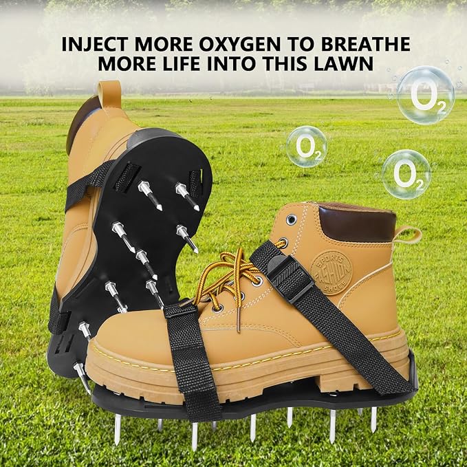Lawn Aerator Shoes with Adjustable Straps - for Lawn Aeration or as Screed Shoes - Lawn Aerator Shoes as Perfect Aerator Lawn Tool - Medium