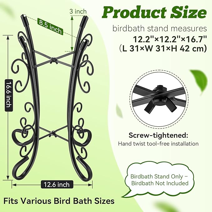 Outdoor Metal Bird Bath Stand, Sturdy Birdbath Bowl Stand, 16 Inch, Fade and Weather Resistant,Outdoor Decoration for Glass BirdBaths, Garden Yards Lawn