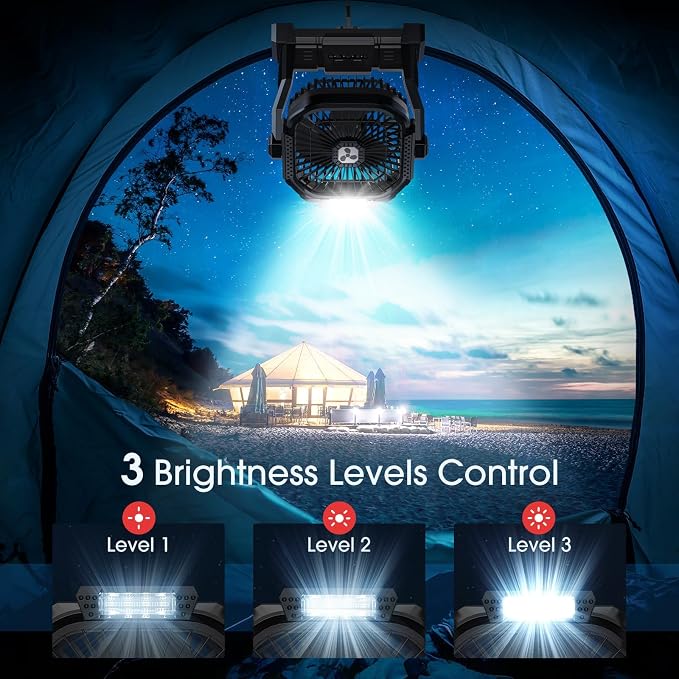 ONLYNEW Portable Fan Rechargeable, 20000mAh Cordless Battery Powered Fan with LED Lantern Battery Operated for Camping Travel Bedroom Home Tent Office Beach Desk Fishing Table