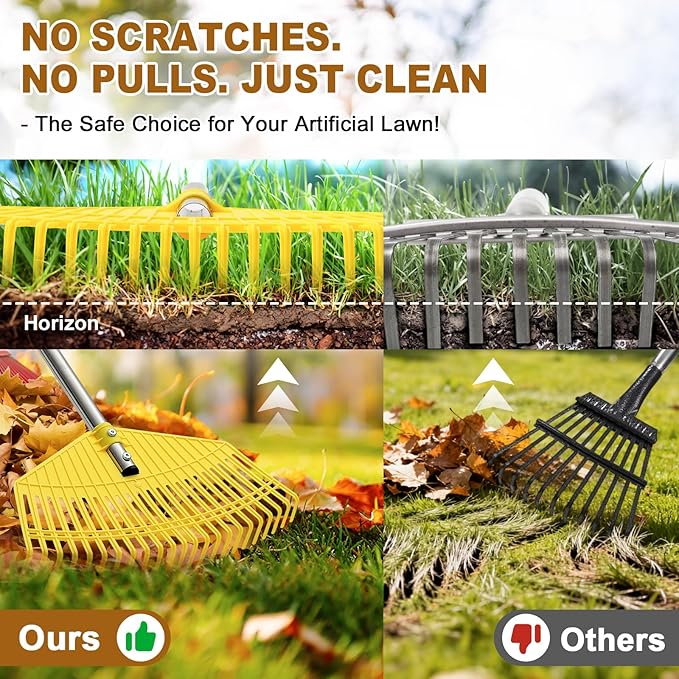 Leaf Rake - 16.5" Wide Nylon Plastic Head,51" Adjustable Stainless Steel Handle,Heavy Duty Gardening Leaves Rake Tools for Garden Lawns,Yard,Shrub,Grass - Lightweight for Women,Seniors & Kids