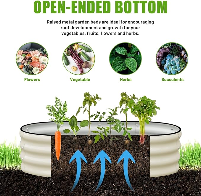 SnugNiture Galvanized Raised Garden Bed Outdoor, 4 Pcs 4x2x1ft Oval Metal Planter Box for Planting Plants Vegetables, White