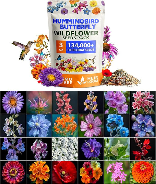 HOME GROWN Premium Wildflower Seeds Bulk Mix | 134,000+ Non-GMO USA Native Flower Seed for Planting Outdoors | 23 Perennial & Annual Varieties for Butterfly Garden | 3 oz