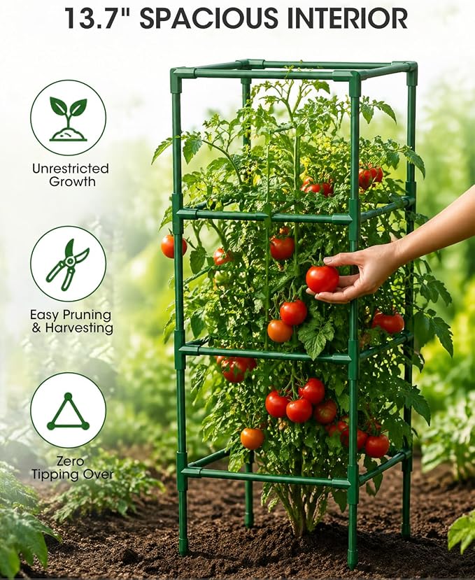 3 Pack Tomato Cages,Square Tomato Plant Stakes Support Cages Trellis for Garden Climbing Vegetables Flowers Fruits,Extra Bold