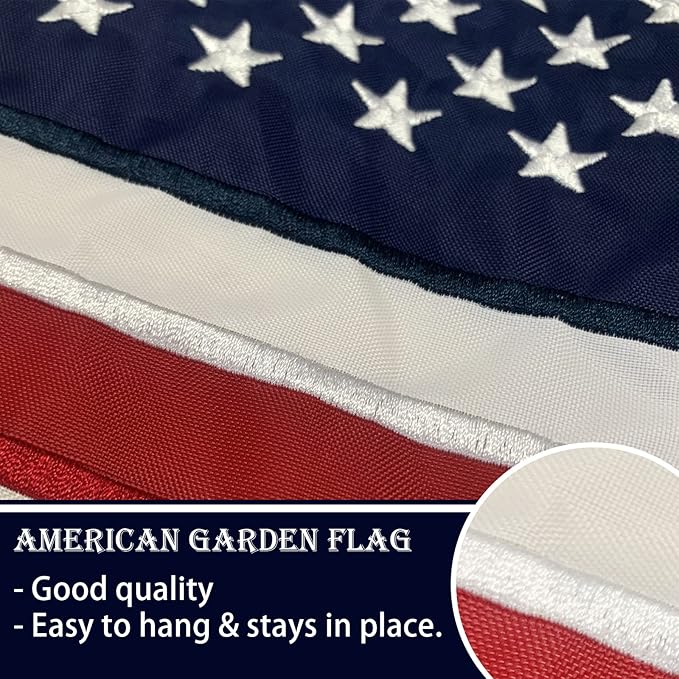 Bradford Embroidered American Garden Flag 12x18 Double Sided, Small American USA Garden Flag for Outside America Yard Lawn Heavy Duty