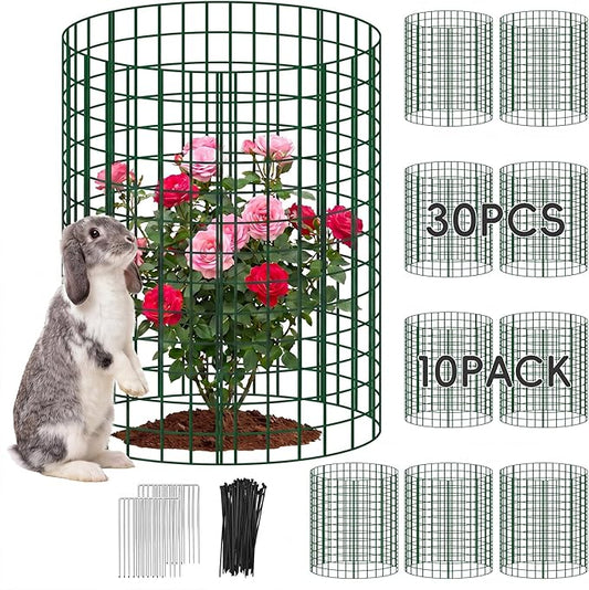 10 Packs Plant Protectors from Animals, 30Pcs 12"x 16" Large Metal Wire Mesh Garden Plant Cages for Outdoor Gardening, Chicken Wire Cloche Plant Cages for Rabbits with Zip Ties & Stakes(Green)