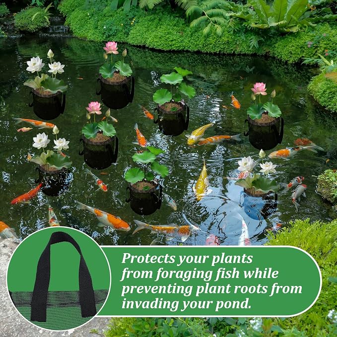 6PCS Mesh Aquatic Pond Plant Baskets, 1 Gallon Round Pond Planting Bags Aquatics Planter Pot Water Lily Growing Container with Handles for Lotus Bog Plant Garden Terrestrial Plants, 7.9" H x 5.9" Dia