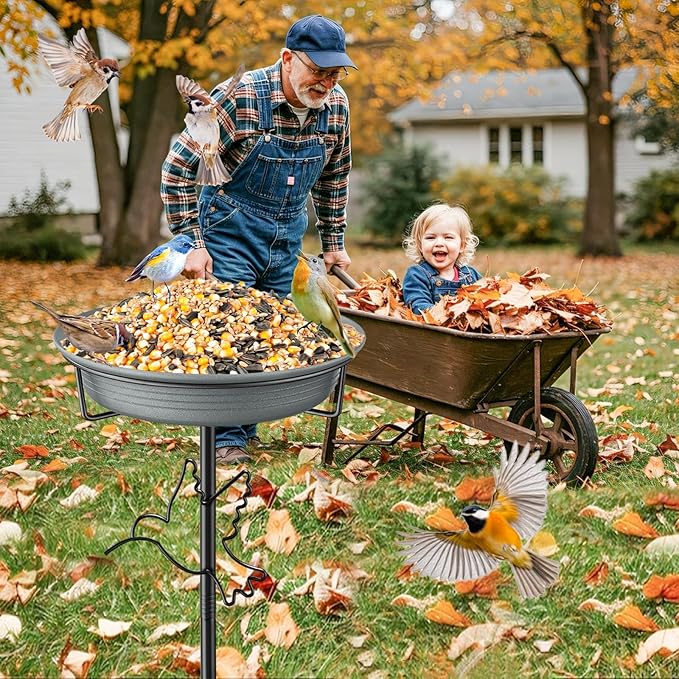 Bird Bath for Outside, 36.7In Removable Freestanding Birdbaths for Outdoors with 5-Pronged Base, Bird Bath Feeder Bowls for Garden Patio Yard Lawn Decor (Grey-2)