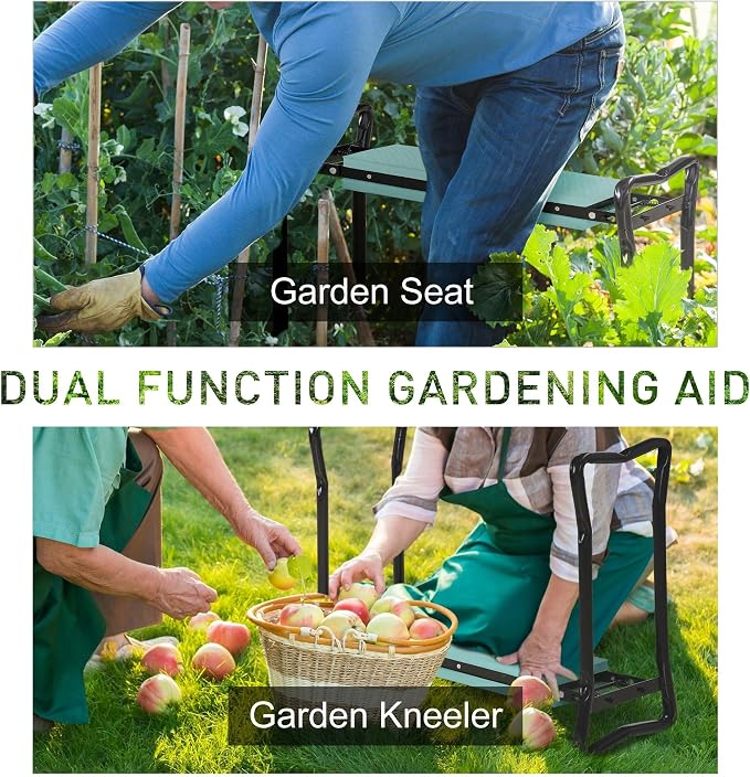 23.25x11x19.3in Durable Steel Garden Kneeler Seat Bench 330lb Weight Limit Fold-Flat EVA Foam Cushioned Dual-Function Pad