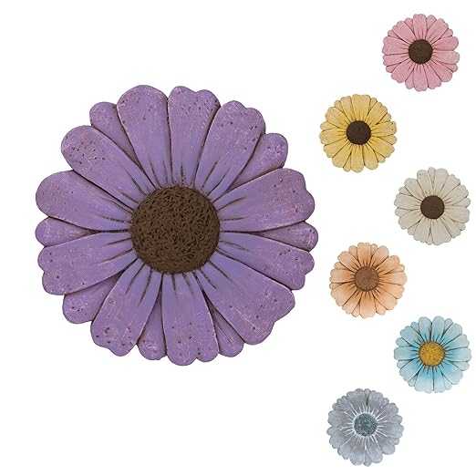 Heavy Duty Concrete Stepping Stone 10 Inch Daisy Design, Non Slip Garden Pathway Stone for Outdoor Walkway Yard Patio Lawn (Purple)