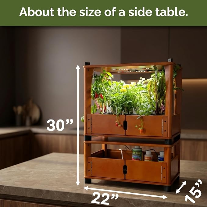 Hydroponics Growing System – Wooden Indoor Herb Garden Kit with LED Grow Light, 24 Starter Plants Included, Scalable to 96 Plants, No Subscriptions, Just Add Water