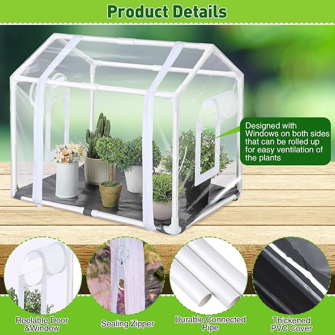 Mini Greenhouse with Potting Mat for Indoor Plant, Heavy Duty Portable Green House with Waterproof Pot Pad for Small Plants, Clear Small Plant Tent for Seed Humidity(White)