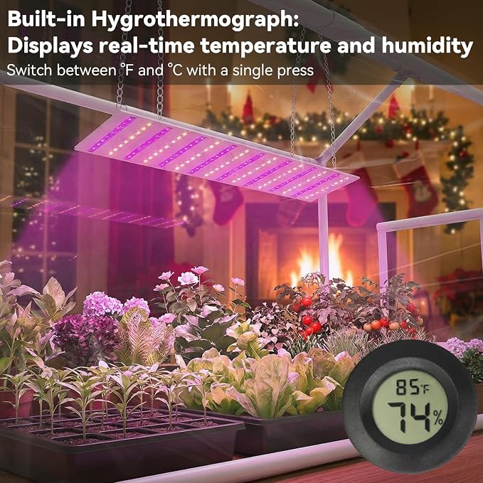 Mini Greenhouse with Grow Light & Timer & Hygrothermograph, 30"x16"x20" Indoor/Outdoor Tabletop Greenhouse with 96 LEDs Dimmable Full-Spectrum Lights (3 Colors), for Houseplants,Seedlings, Outside