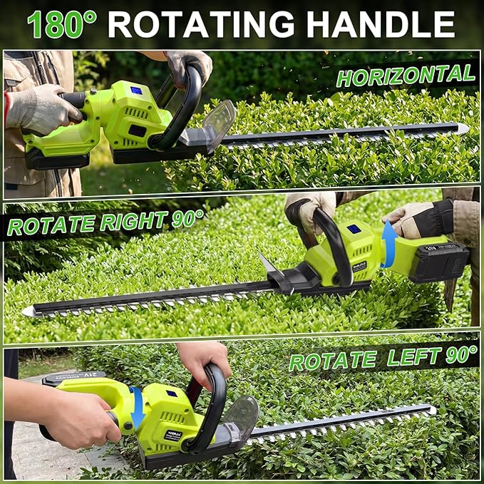 21V Lightweight Cordless Hedge Trimmer & Clippers, 20" Electric Bush Trimmer with 2 X 2.0Ah Batteries, LCD Display, 180° Rotating Handle, Dual-Action Blade, 2/3" Blade Gap for Shrub and Hedge