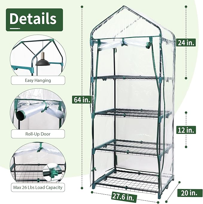 PROWORX 4 Tier Mini Greenhouse for Outdoor Indoor, Waterproof Heavy Duty Small Greenhouses with PVC Cover, Portable Green Houses for Outside Winter Plant Protection, 64'' H x 27'' L x 20'' W