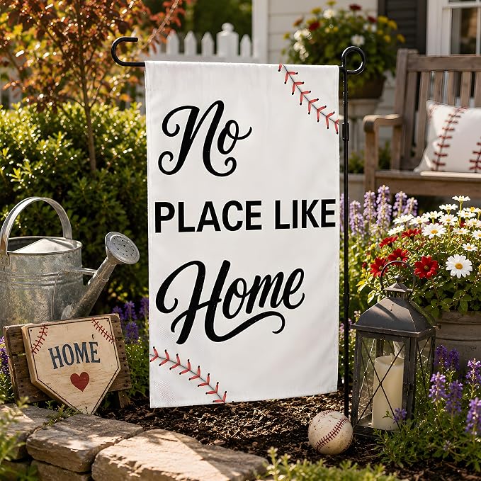 Baseball Party Favors - Baseball Garden Flag | Double Sided No Place Like Home Yard Flag | Sports Themed Party Decorations Supplies for Garden Yard Porch Patio Lawn Outdoor Outside Decor