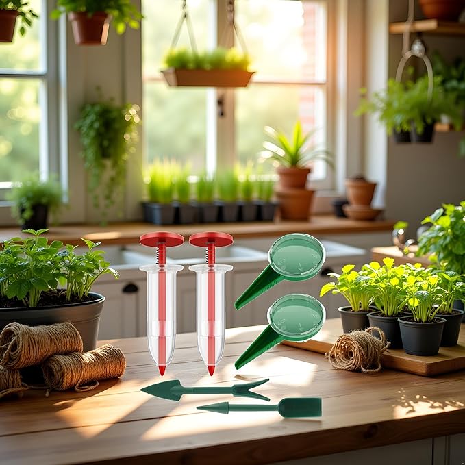 6Pcs Mini Sowing Seed Dispenser,Planter Tool, Handheld Seed Planter, Seed Sower Tool, Garden Seed Planter,Small Seed Spreader with Seedlings Dibber Widger for Spreaders Gardening and Lawn Care