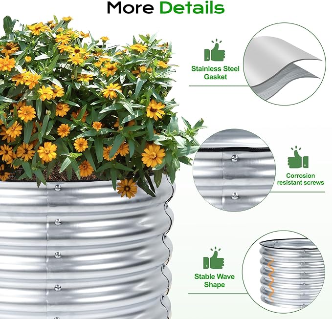 Aoodor 17" Tall 24" Metal Raised Garden Bed, Outdoor Planter Box and Raised Garden Kit for Vegetables, Flowers, and Herbs, Silver