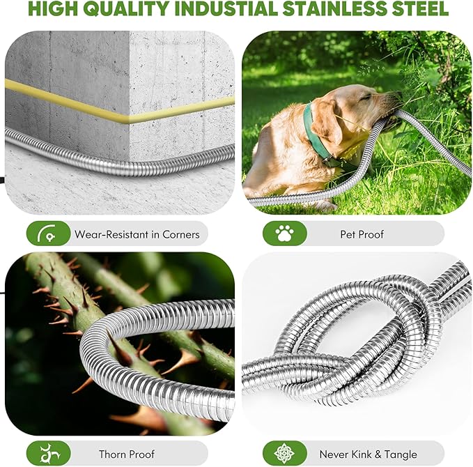 Unywarse Garden Hose 200ft, Stainless Steel Heavy Duty Water Hose with 10 Function Nozzle Flexible, Lightweight, No-Kink, Pet Proof, Puncture Proof Metal Hose for Yard, Outdoor