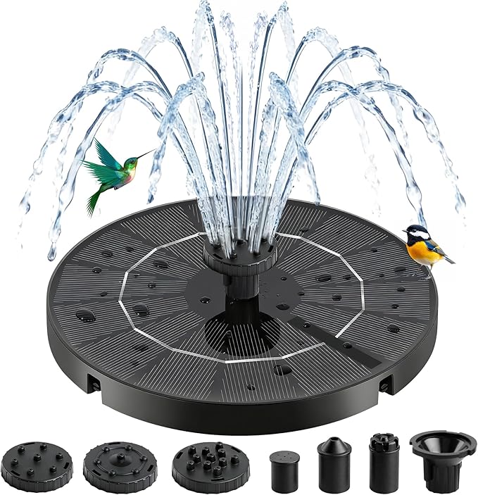 3.5W Solar Fountain with 6 Spray Nozzles & 4 Fixed Rods, Floating Solar Powered Water Fountain Pump for Bird Bath, Garden, Pond, Pool, Outdoor