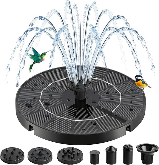 3.5W Solar Fountain with 6 Spray Nozzles & 4 Fixed Rods, Floating Solar Powered Water Fountain Pump for Bird Bath, Garden, Pond, Pool, Outdoor