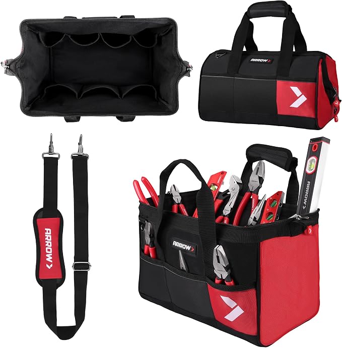 ARROW 14" Heavy Duty Tool Bag with Anti-Slip Feet, Tool Organizer Bag with Reflective Band, 840D Oxford Fabric, Multiple 11 Pockets, Soft Tool Bag for Men Women Electrician Mechanic Plumber HVAC