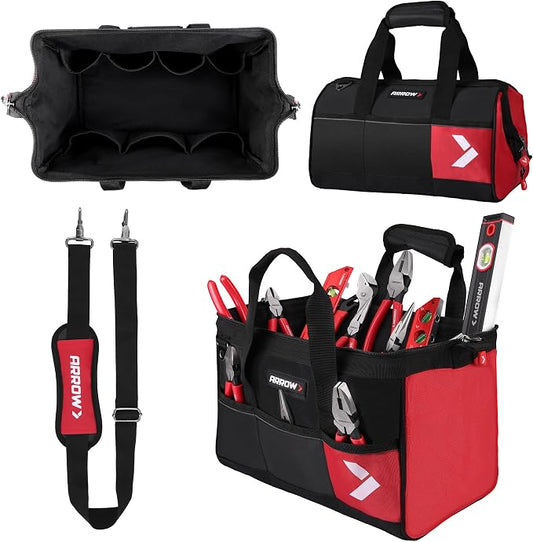 ARROW 14" Heavy Duty Tool Bag with Anti-Slip Feet, Tool Organizer Bag with Reflective Band, 840D Oxford Fabric, Multiple 11 Pockets, Soft Tool Bag for Men Women Electrician Mechanic Plumber HVAC