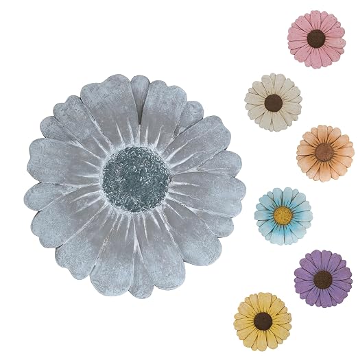 Heavy Duty Concrete Stepping Stone 10 Inch Daisy Design, Non Slip Garden Pathway Stone for Outdoor Walkway Yard Patio Lawn (Gray)