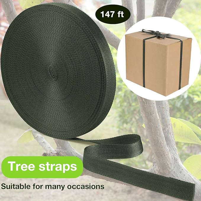 Shappy Tree Tie Strap Garden Webbing Strap Garden Plant Supports Tree Tie Staking and Guying for Outdoor Use, Plant Supports, Grafting, Straightening Supplies(Dark Green,590.55 Feet x 1 Inch)